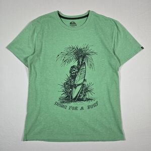 Quiksilver Y2K Retro Green "Dying for a Surf" Skeleton Graphic Tee Shirt Mens M